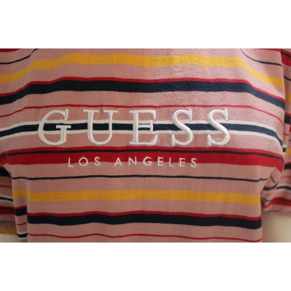 Guess Originals Striped T Shirt Size M Multicolor Logo Crewneck - Picture 7 of 8